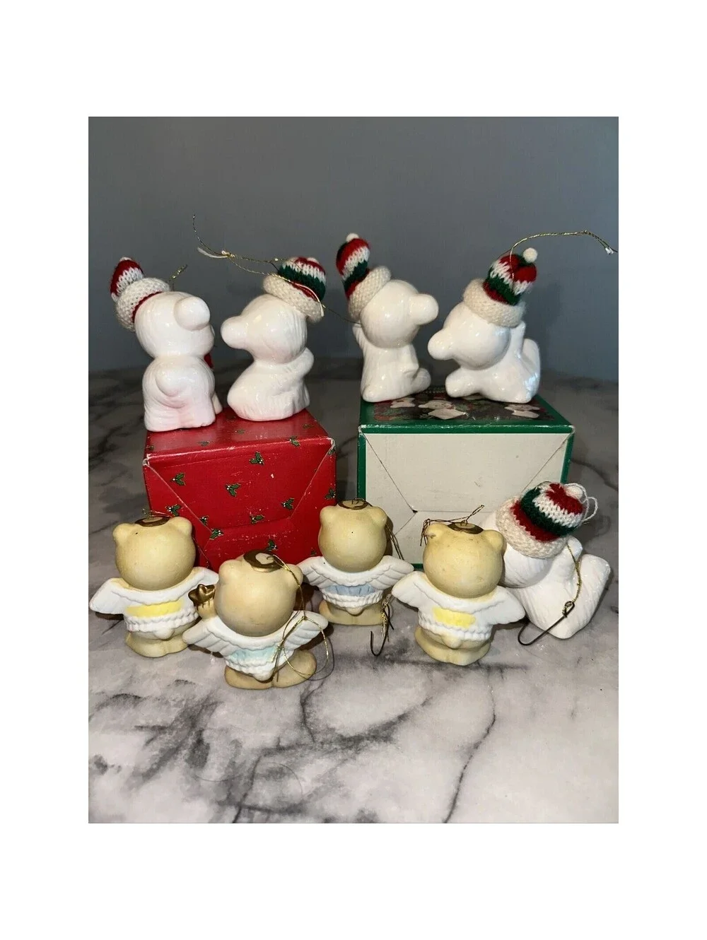 9 Boxed Vintage Porcelain 5 Snow Bear Set 4 Angel Bear Set Ornaments Ceramic 3